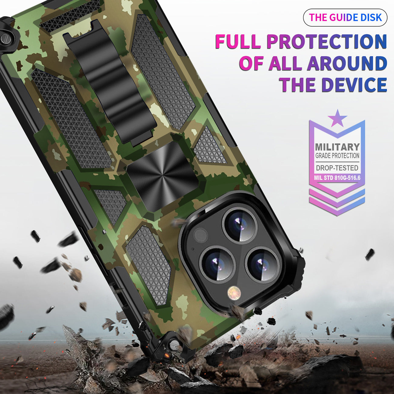 Case TPU With Built-In Kickstand Magnetic Mount Apple iPhone 13 Pro Camouflage