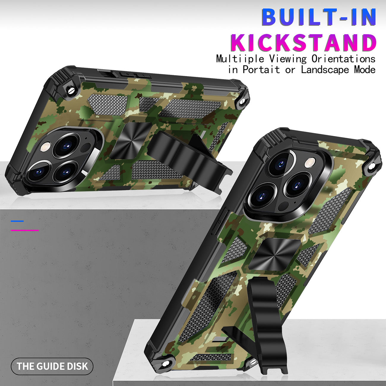 Case TPU With Built-In Kickstand Magnetic Mount Apple iPhone 13 Pro Camouflage