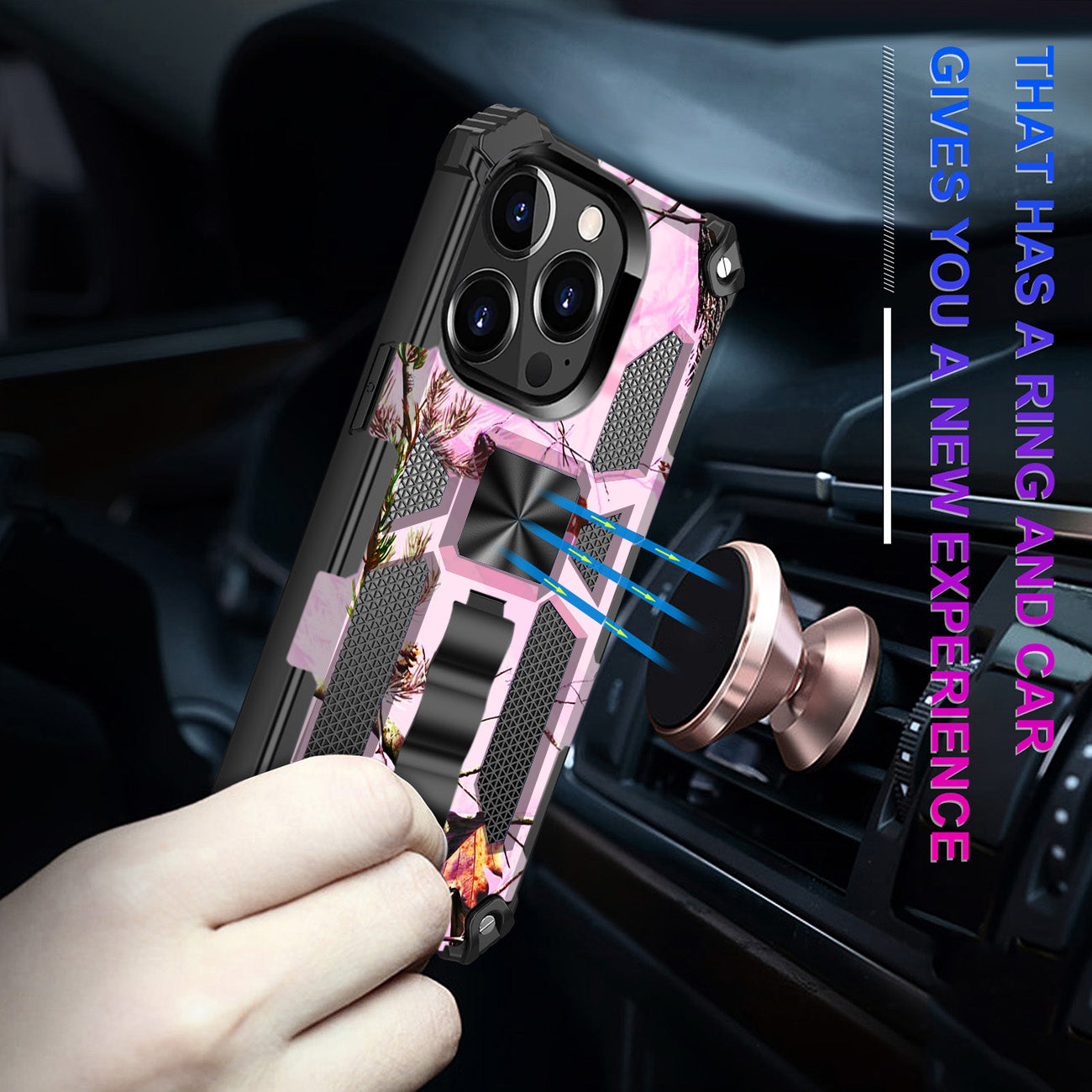 Case TPU With Built-In Kickstand Magnetic Mount Tree Leaf Patterns Apple iPhone 13 Pro