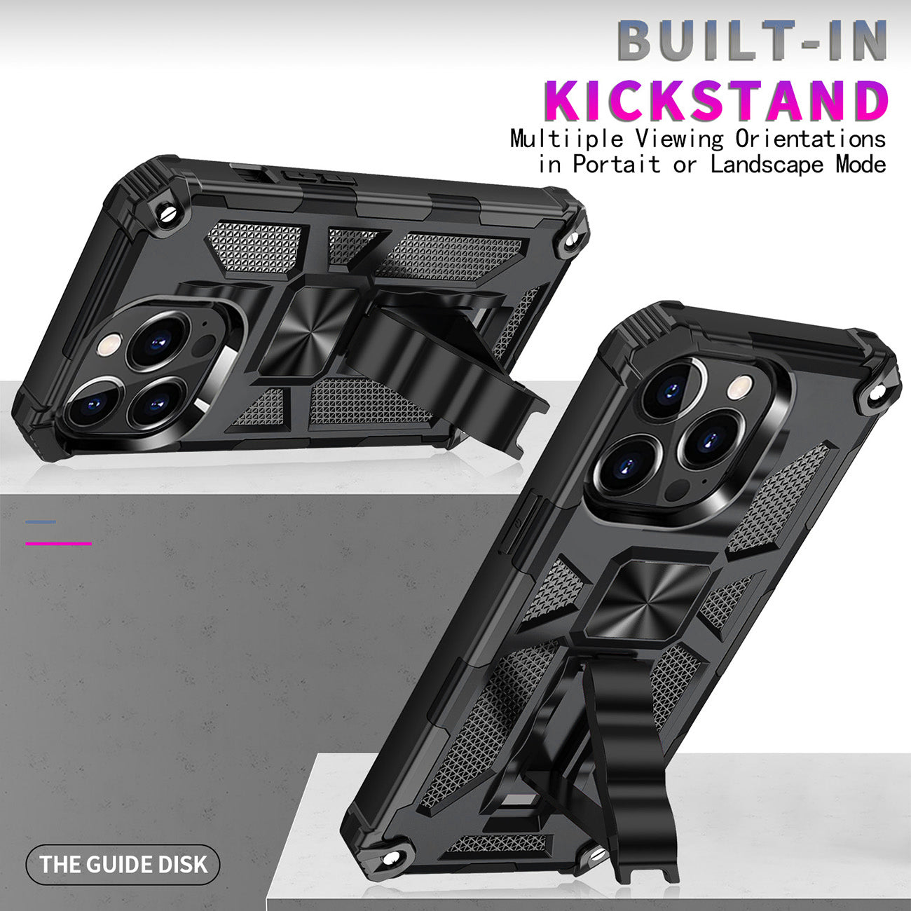 Case TPU With Built-In Kickstand Magnetic Mount Apple iPhone 13 Pro Black Color