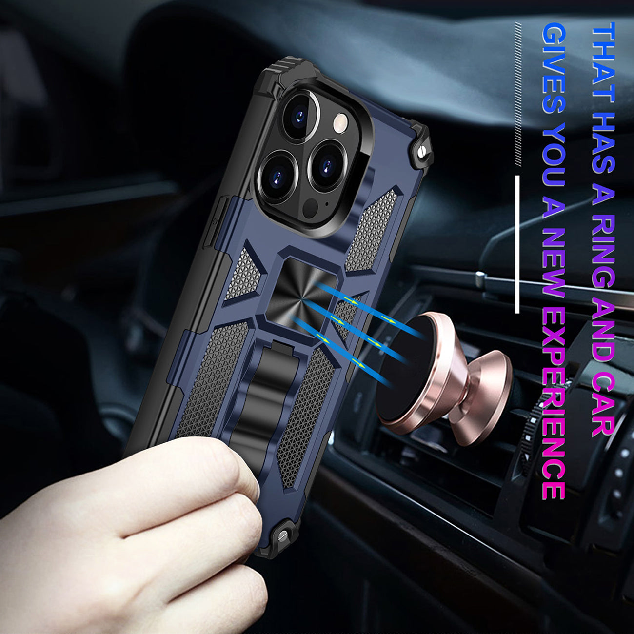 Case TPU With Built-In Kickstand Magnetic Mount Apple iPhone 13 Pro Blue Color