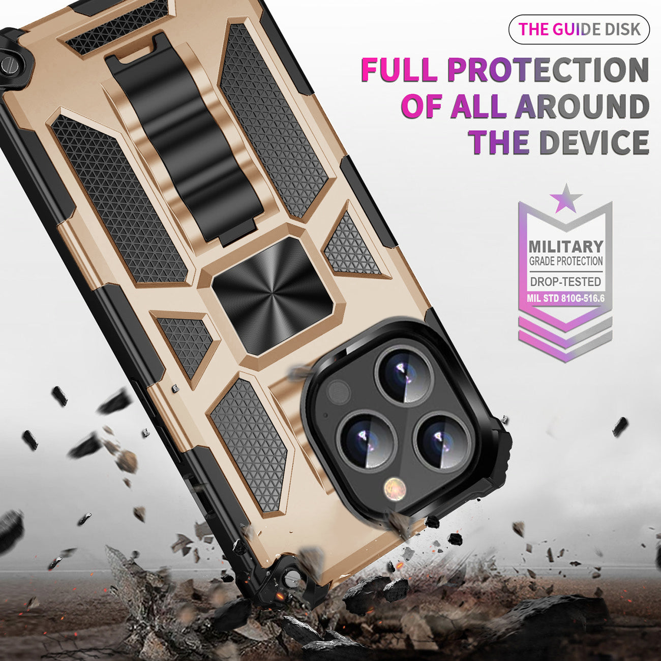 Case TPU With Built-In Kickstand Magnetic Mount Apple iPhone 13 Pro Gold Color