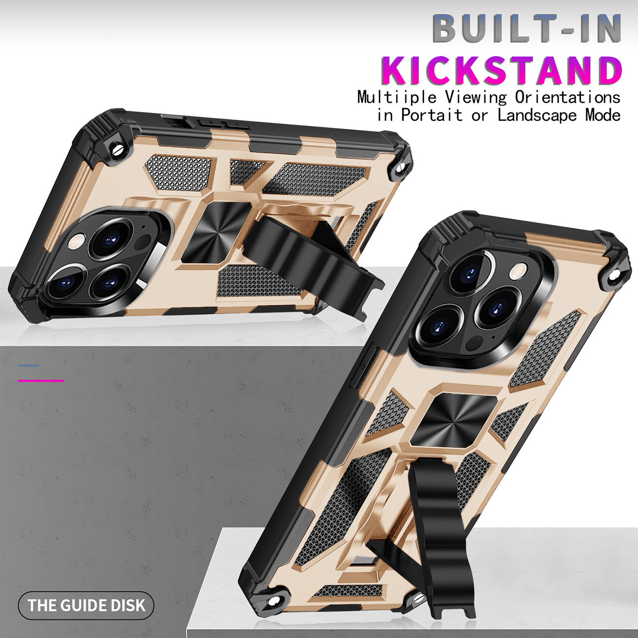 Case TPU With Built-In Kickstand Magnetic Mount Apple iPhone 13 Pro Gold Color