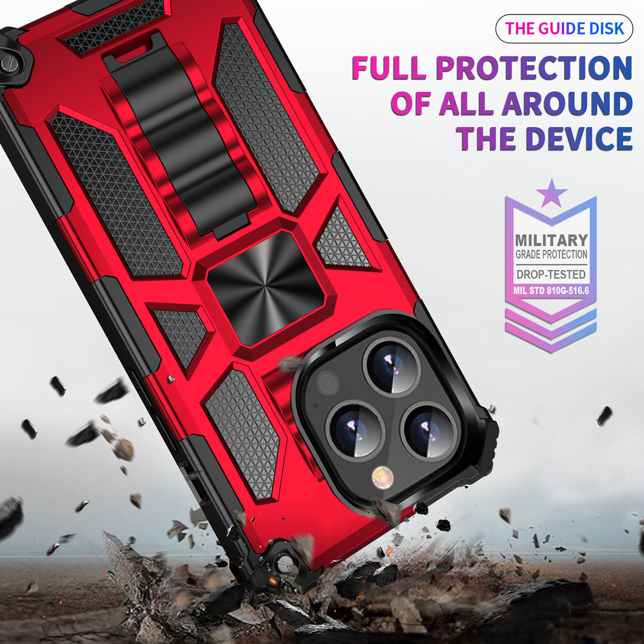 Case TPU With Built-In Kickstand Magnetic Mount Apple iPhone 13 Pro Red Color
