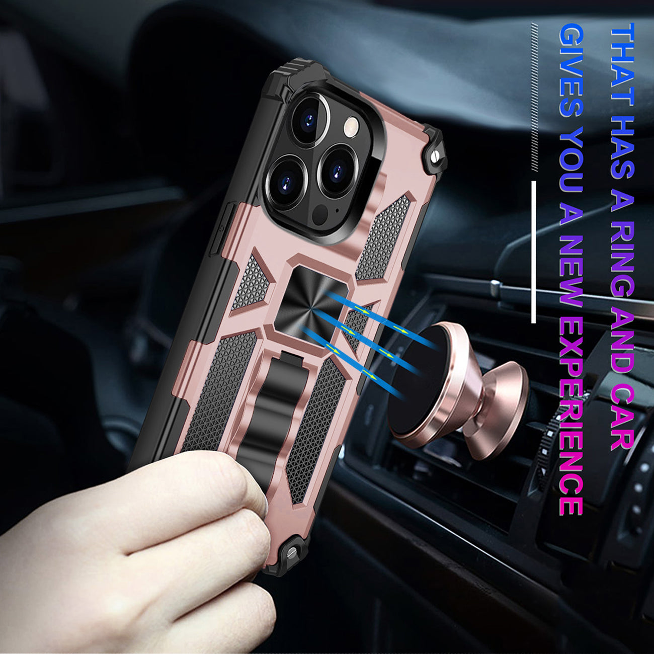 Case TPU With Built-In Kickstand Magnetic Mount Apple iPhone 13 Pro Rose Gold Color