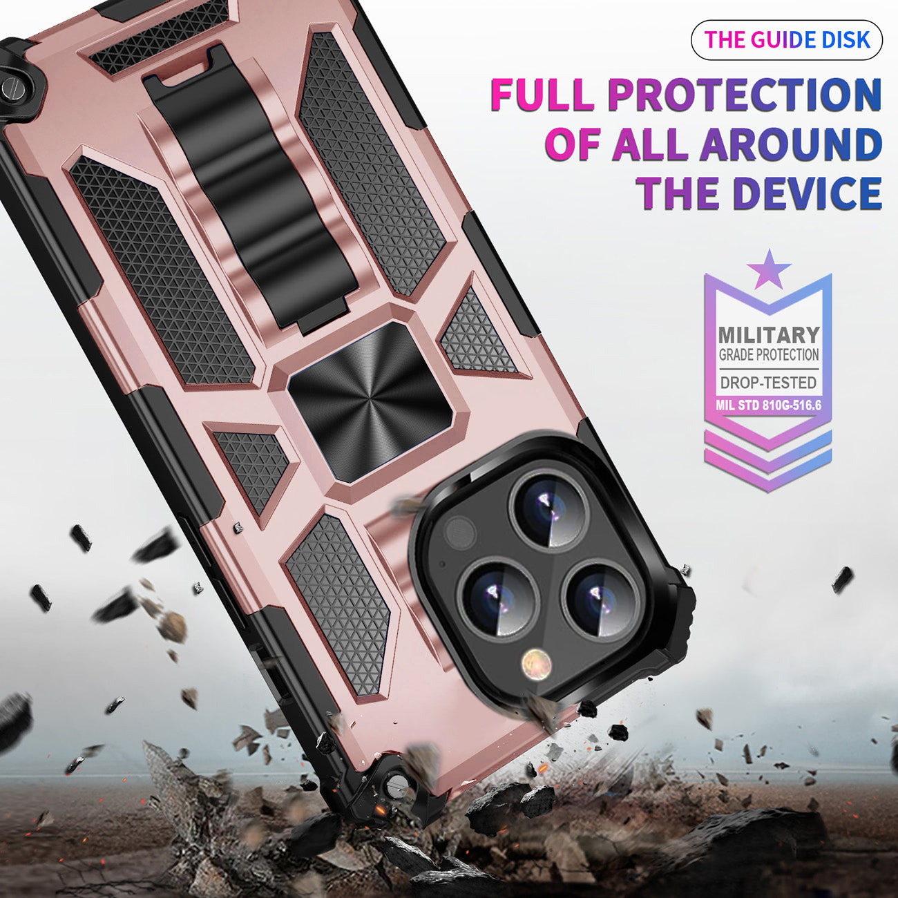 Case TPU With Built-In Kickstand Magnetic Mount Apple iPhone 13 Pro Rose Gold Color