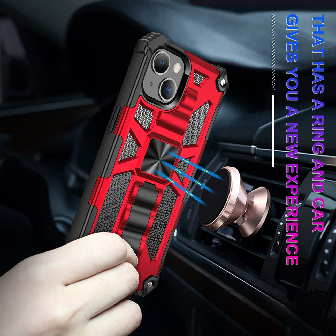 Case TPU With Built-In Kickstand Magnetic Mount Apple iPhone 13 Red Color