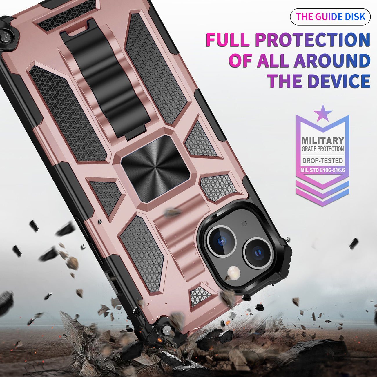 Case TPU With Built-In Kickstand Magnetic Mount Apple iPhone 13 Rose Gold Color