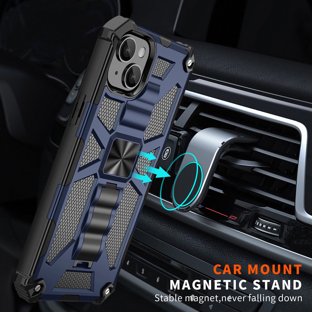 Built-in Kickstand TPU Case with Magnetic Mount for APPLE IPHONE 14 in Blue