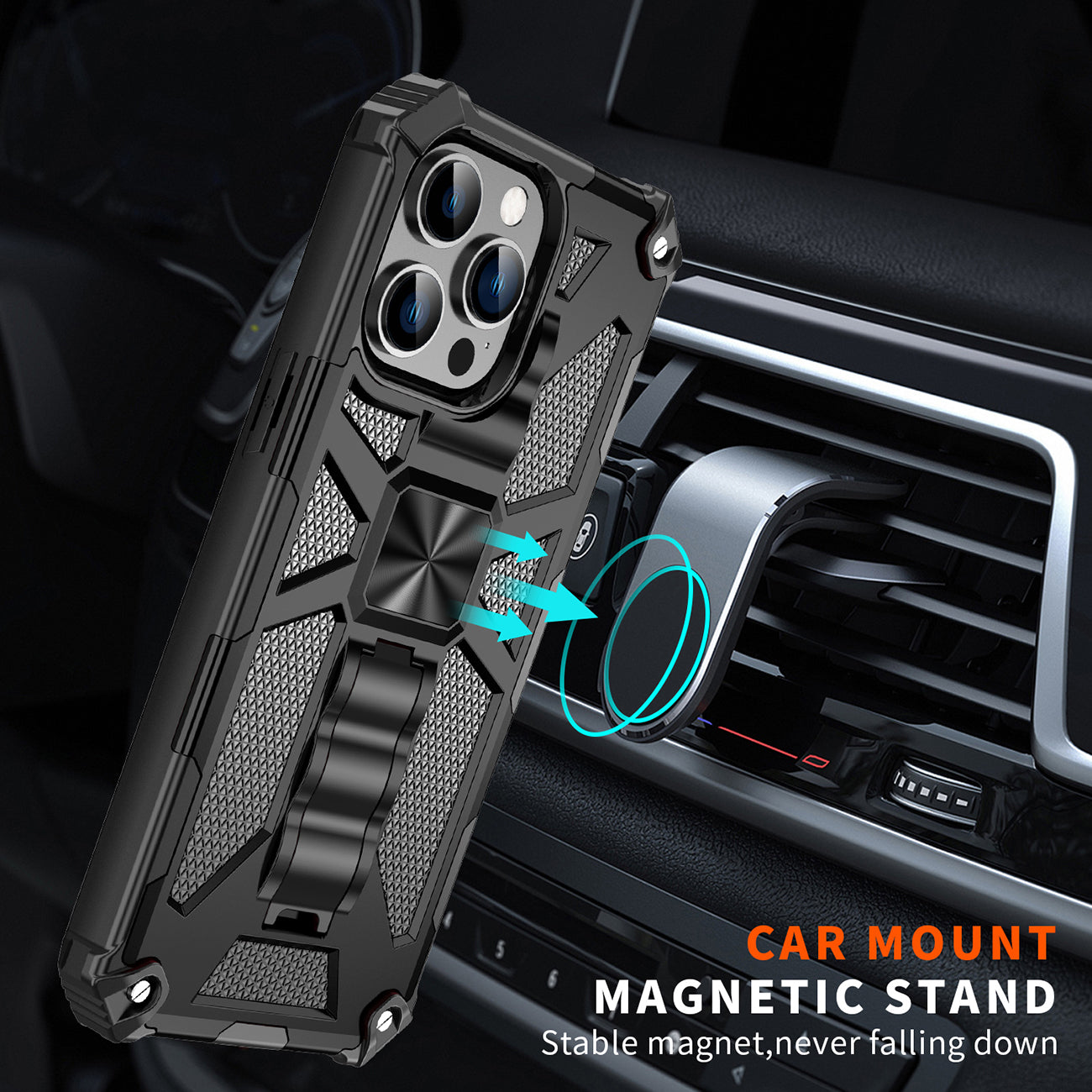 Built-in Kickstand TPU Case with Magnetic Mount for APPLE IPHONE 14 PRO in Black