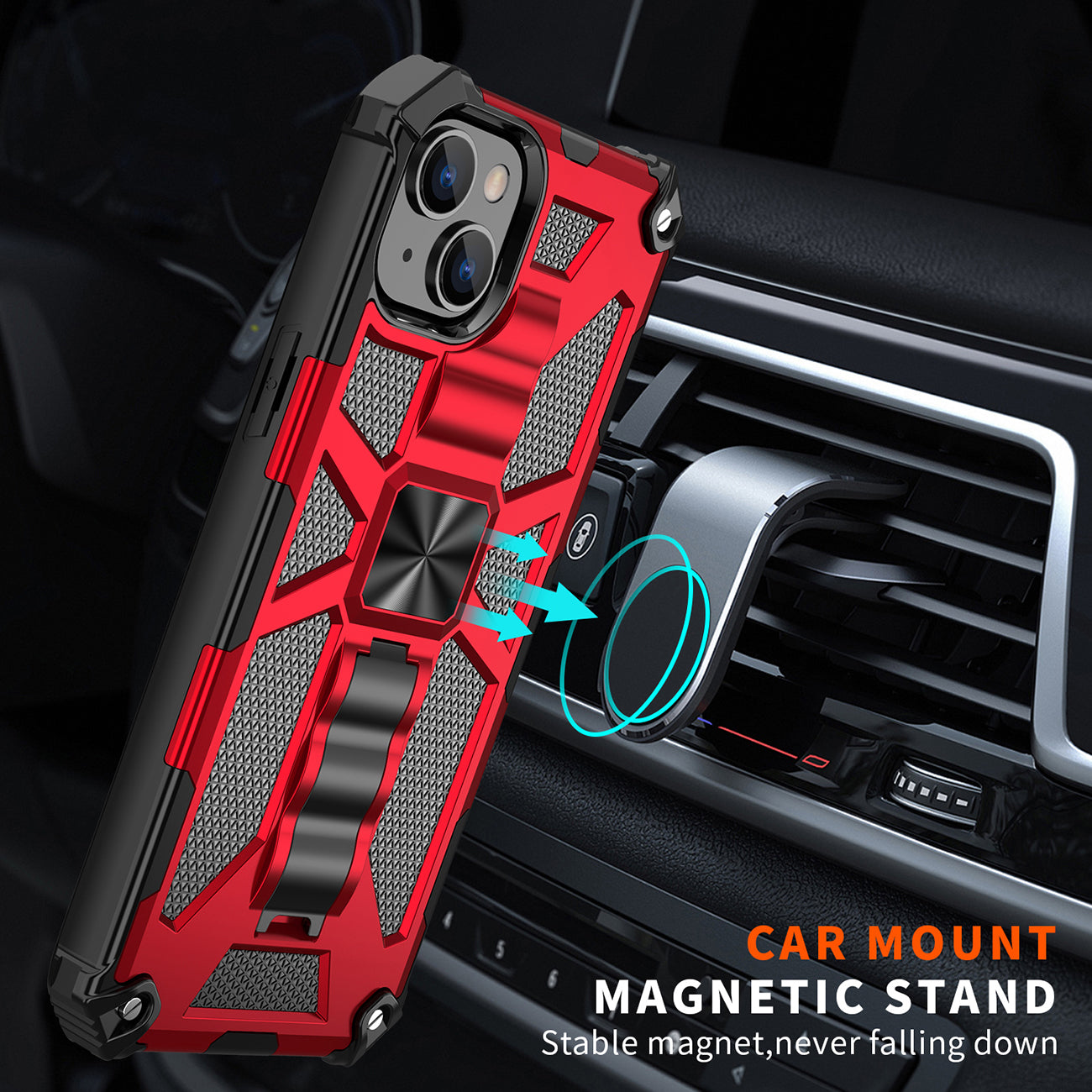 Built-in Kickstand TPU Case with Magnetic Mount for APPLE IPHONE 14 in Red