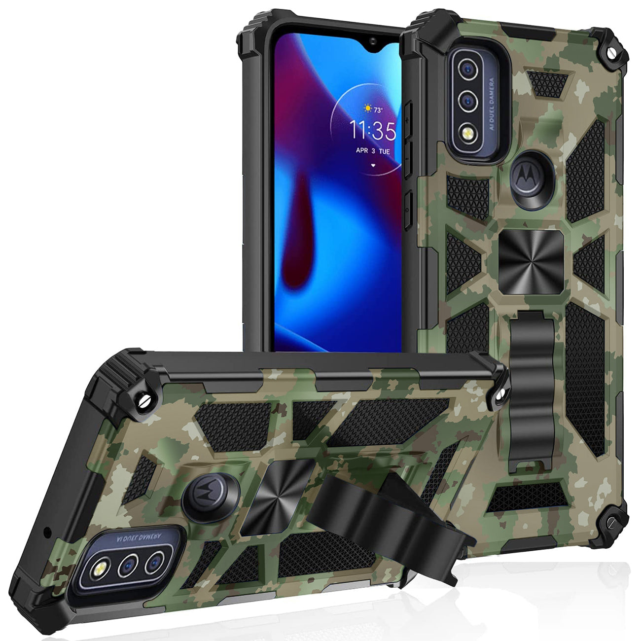 Built-in Kickstand TPU Case with Magnetic Mount for MOTOROLA MOTO G PURE and Moto G power 2022 in Camouflage