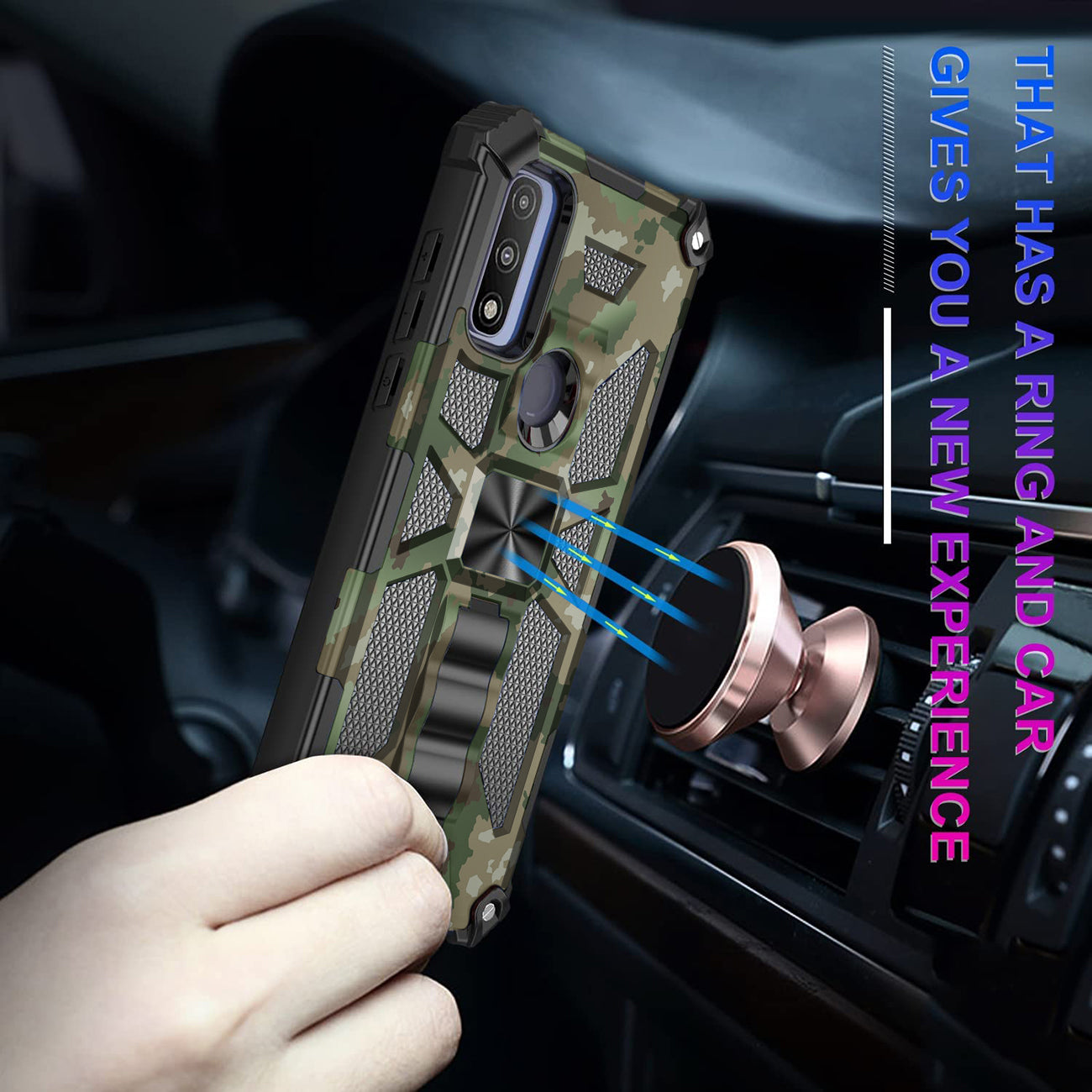 Built-in Kickstand TPU Case with Magnetic Mount for MOTOROLA MOTO G PURE and Moto G power 2022 in Camouflage