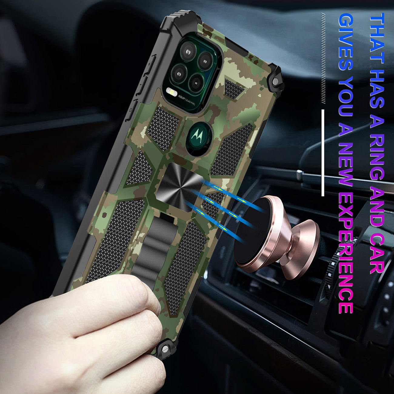 Case TPU Built-In Kickstand With Magnetic Mount Motorola Moto G Stylus 5G Camouflage