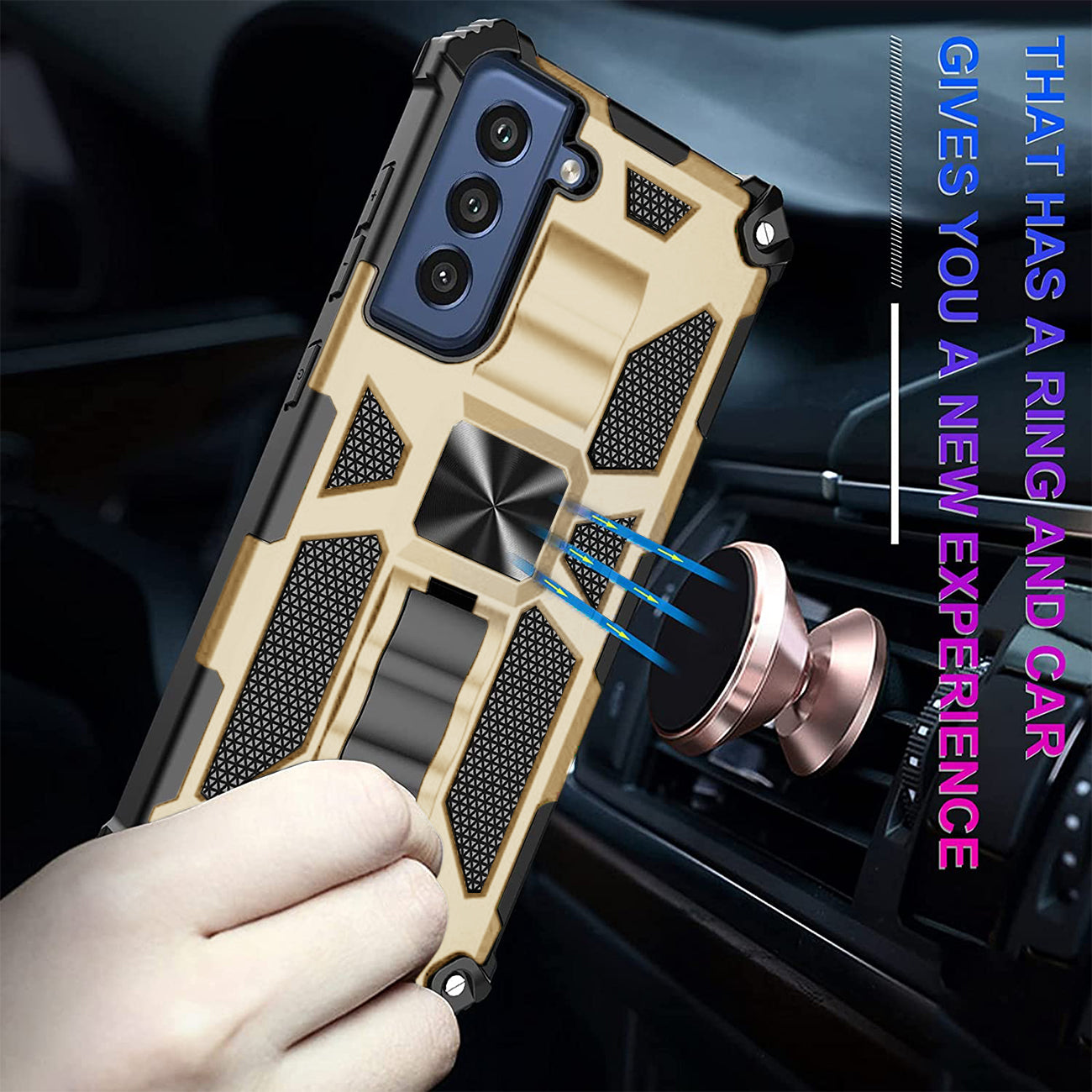 Built-in Kickstand TPU Case with Magnetic Mount for SAMSUNG GALAXY S22 in Gold