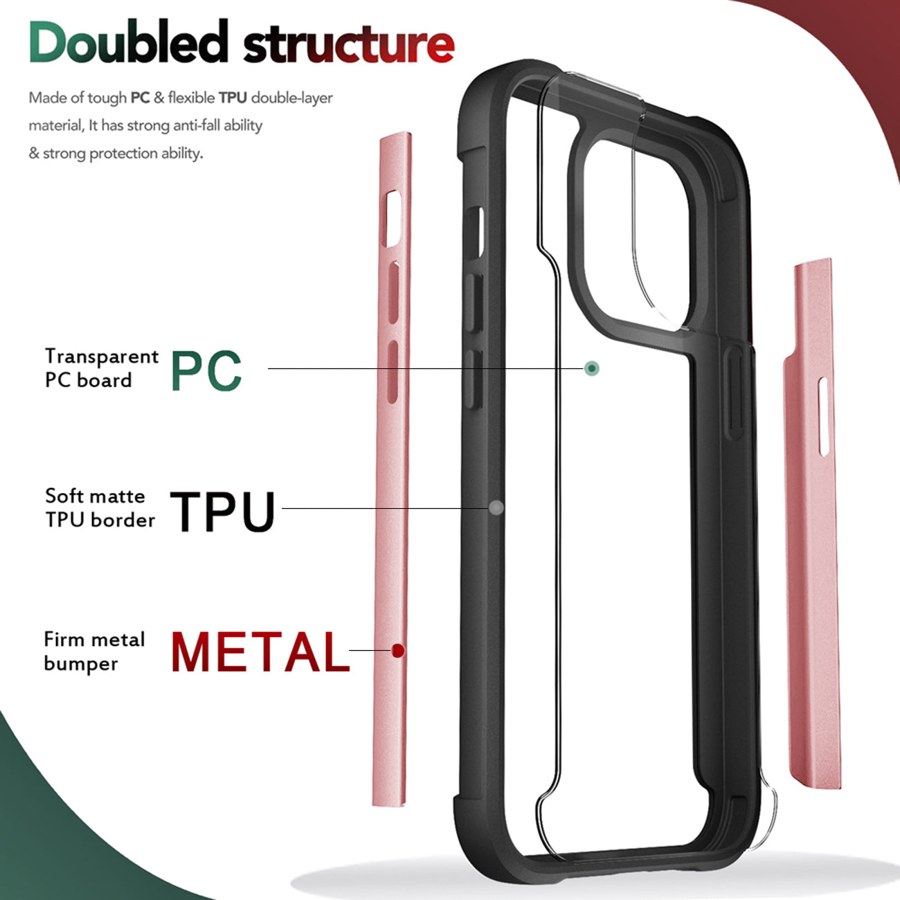 Case Metal Bumper PC TPU High Quality Clean For iPhone 13 Max Rose Gold Color