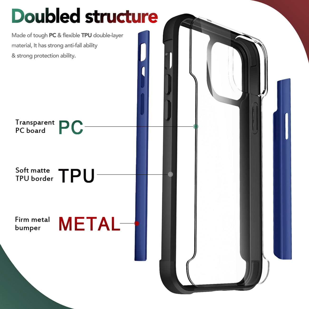 Case Metal Bumper PC TPU High Quality Clean For iPhone 13 Mini Blue Color