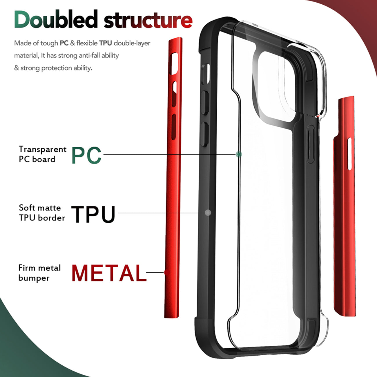 Case Metal Bumper PC TPU High Quality Clean For iPhone 13 Mini Red Color