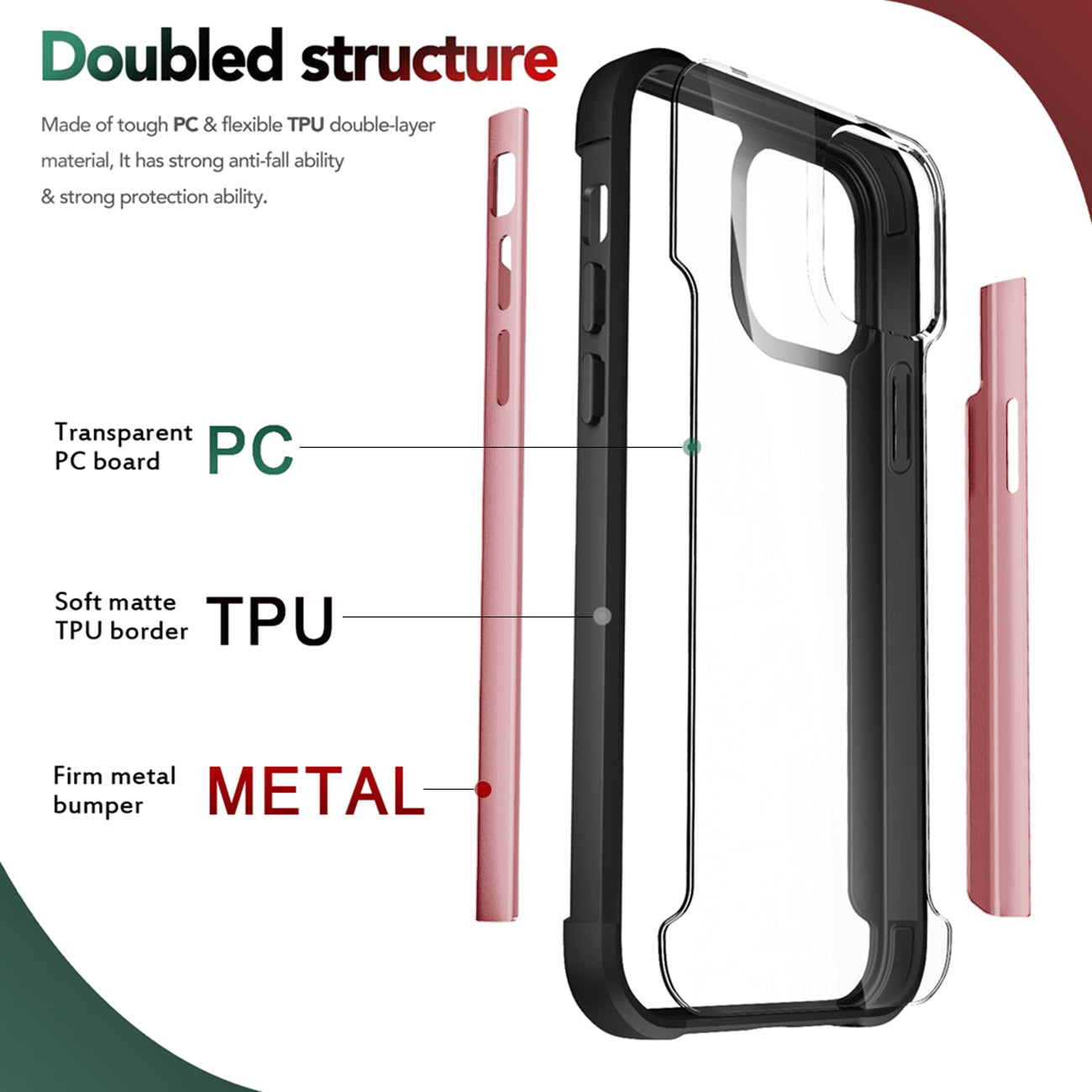 Case Metal Bumper PC TPU High Quality Clean For iPhone 13 Mini Rose Gold Color
