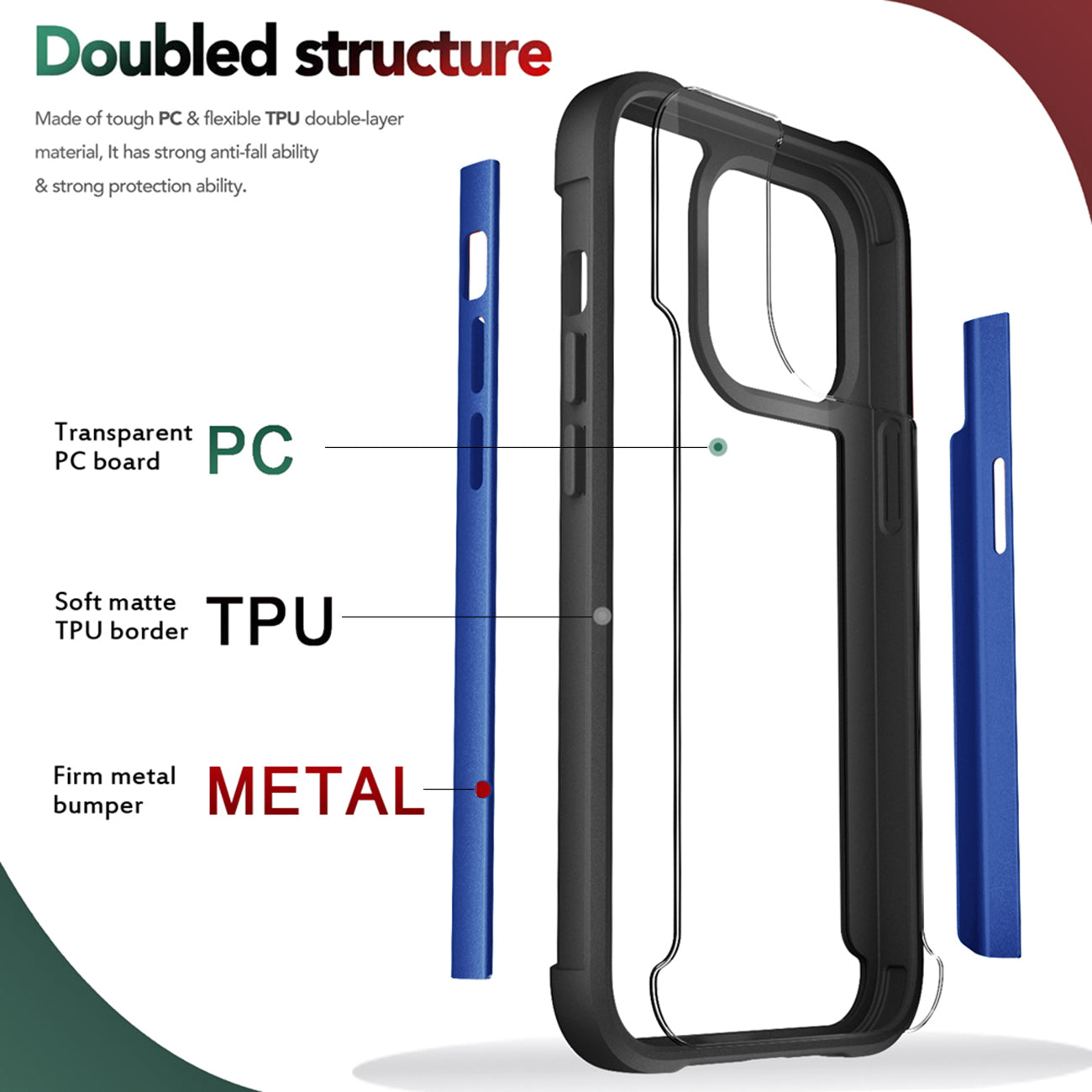 Case Metal Bumper PC TPU High Quality Clean For iPhone 13 Pro Blue Color