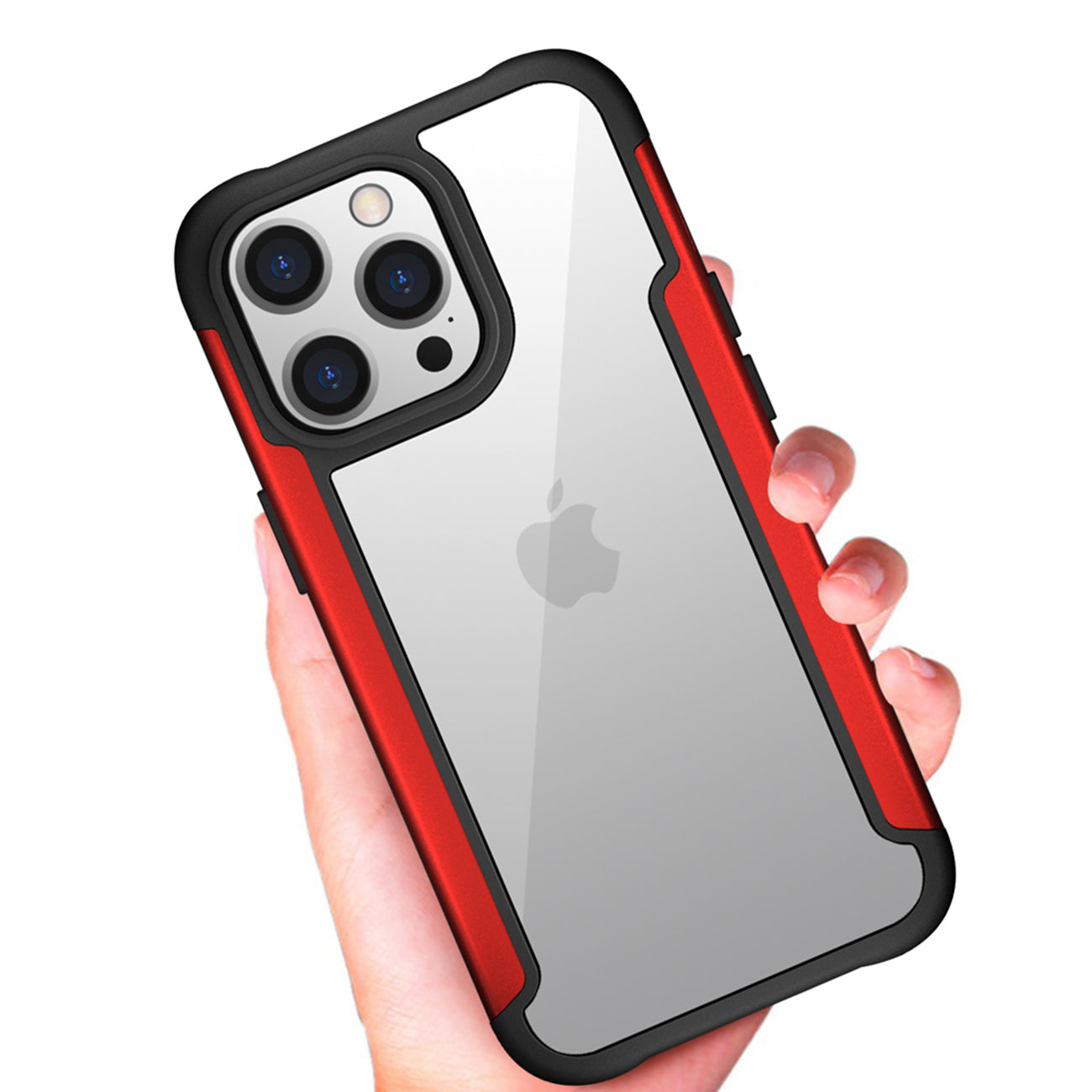 High Quality Clean PC,TPU and Metal Bumper Case For iPhone 13 Pro In Red