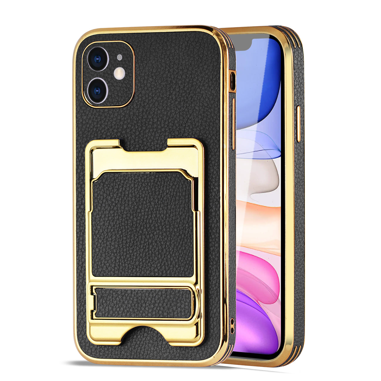 IPHONE 11 Leather Case with Card Holder In Black