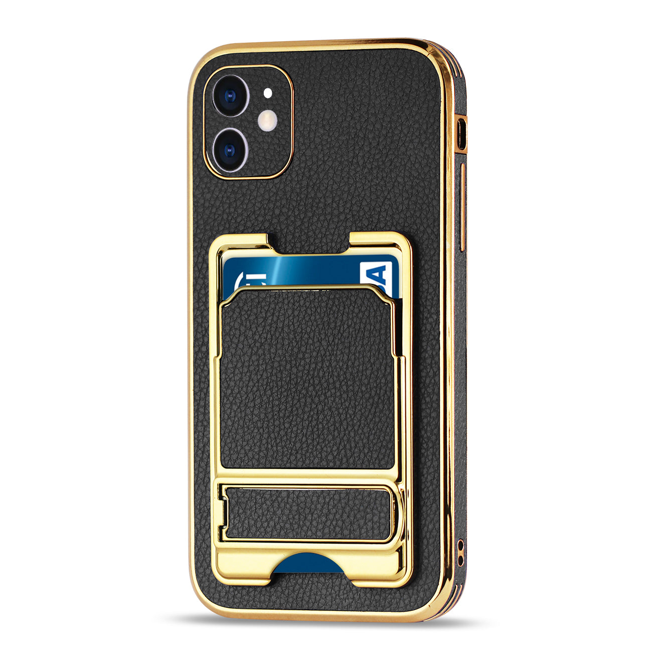 IPHONE 11 Leather Case with Card Holder In Black