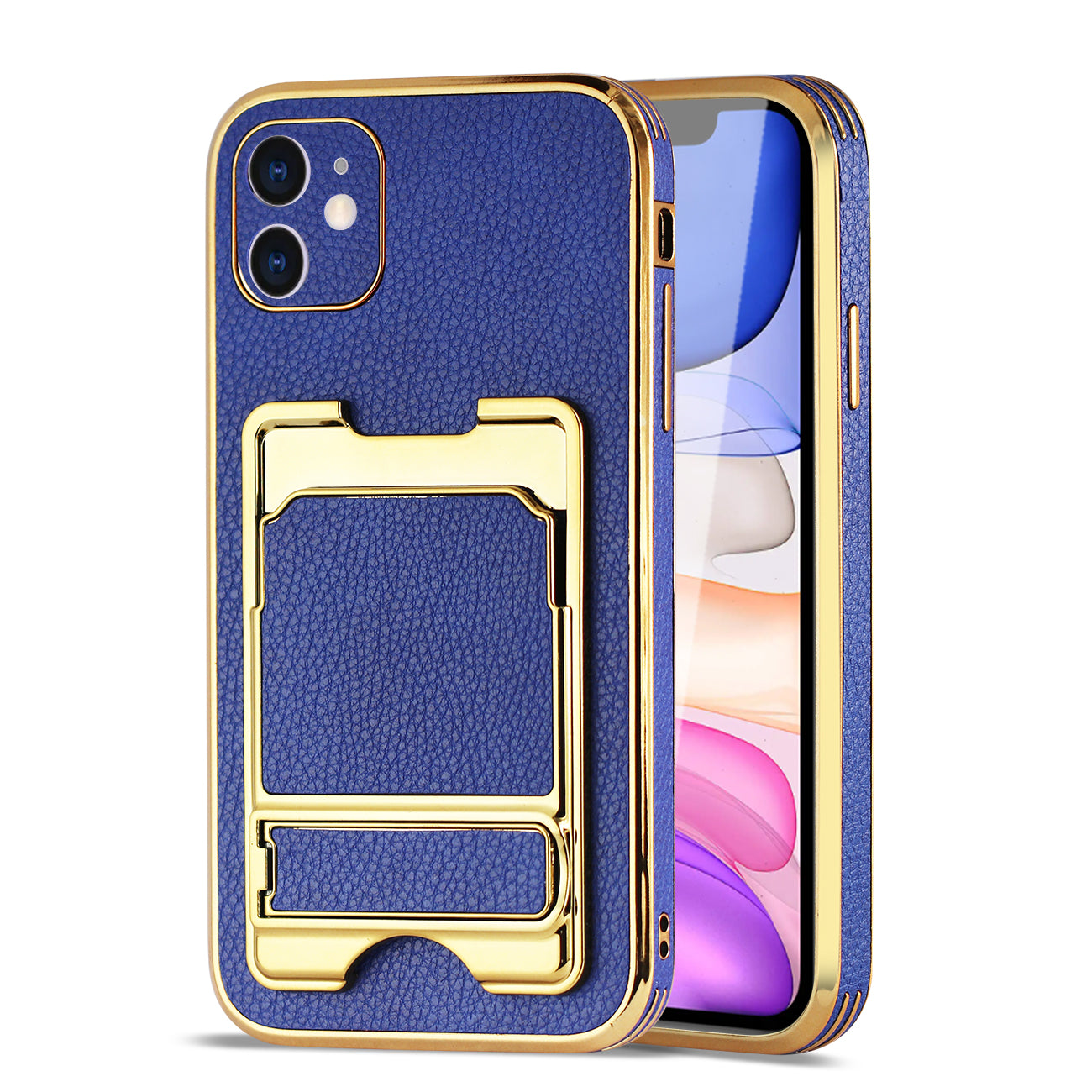 IPHONE 11 Leather Case with Card Holder In Blue