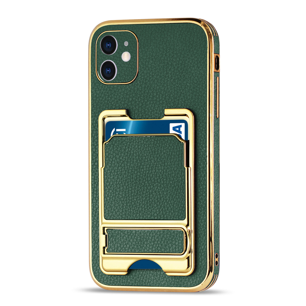 IPHONE 11 Leather Case with Card Holder In Green