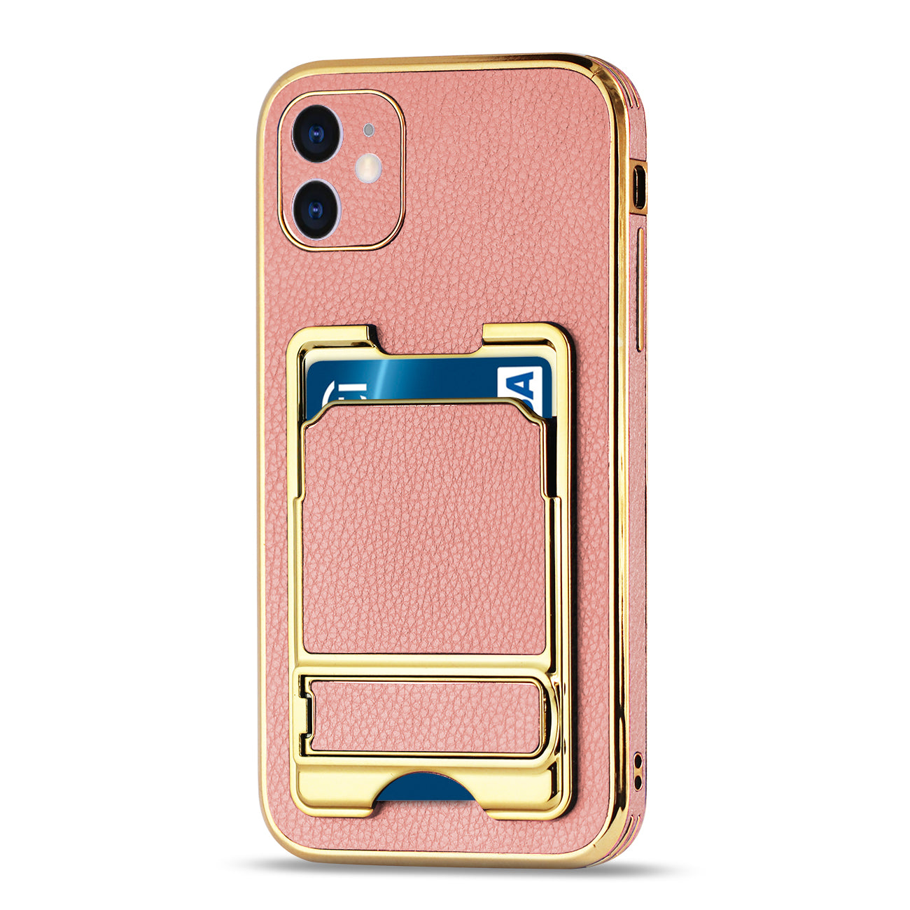 IPHONE 11 Leather Case with Card Holder In Pink