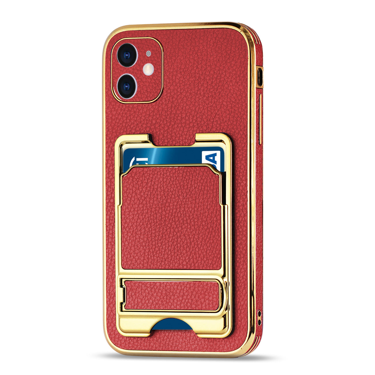 IPHONE 11 Leather Case with Card Holder In Red
