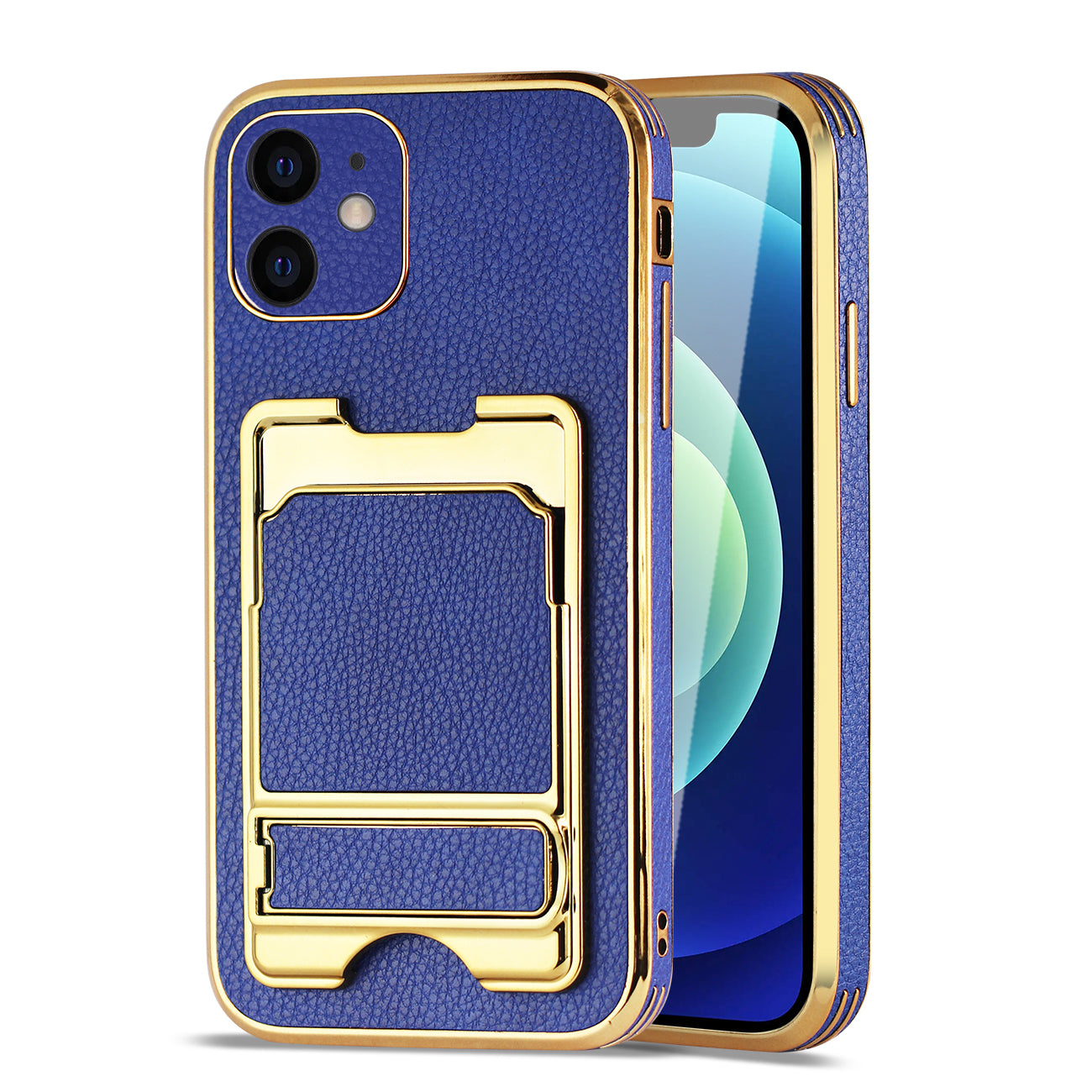 Case Leather With Card Holder iPhone 12 Blue Color
