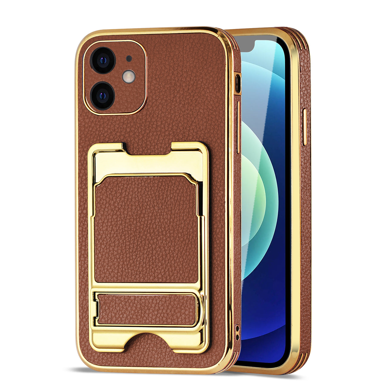 IPHONE 12 Leather Case with Card Holder In Brown