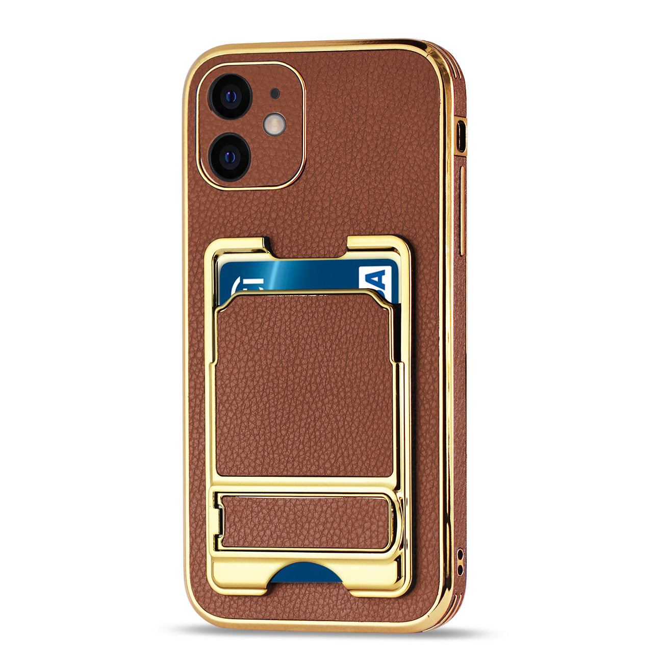 IPHONE 12 Leather Case with Card Holder In Brown