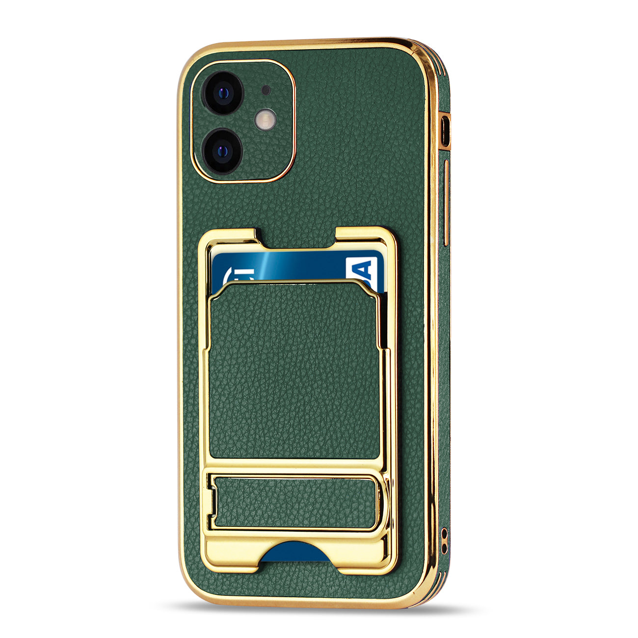 IPHONE 12 Leather Case with Card Holder In Green