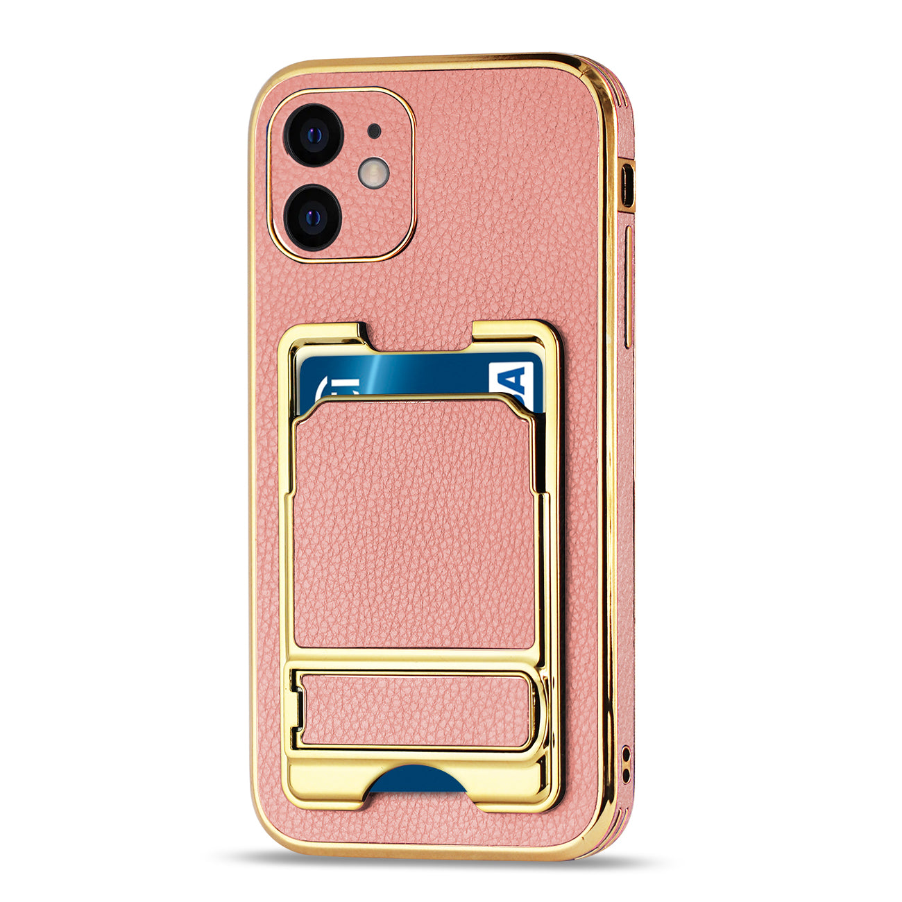 IPHONE 12 Leather Case with Card Holder In Pink