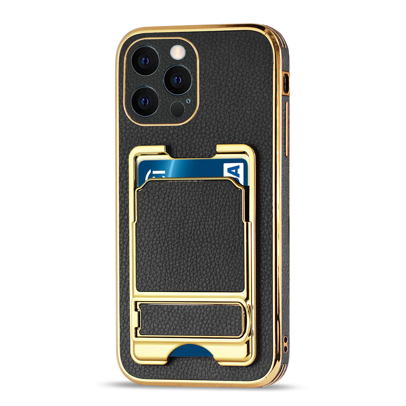 IPHONE 12 Pro Leather Case with Card Holder In Black
