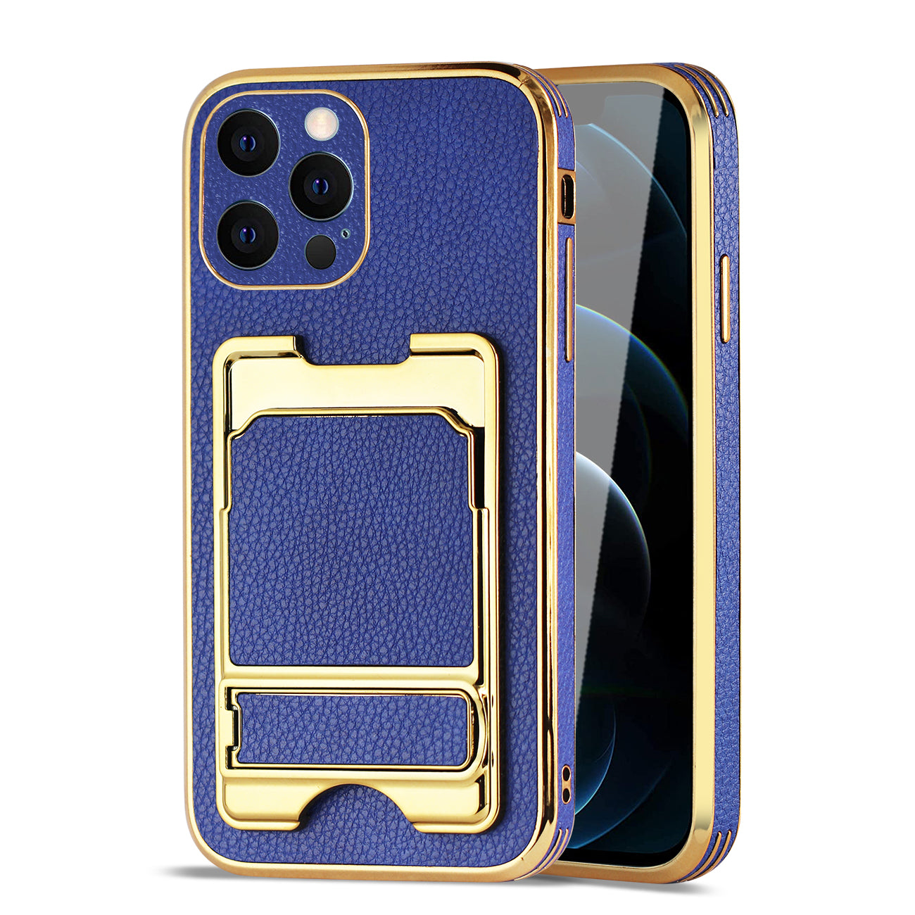 IPHONE 12 Pro Leather Case with Card Holder In Blue