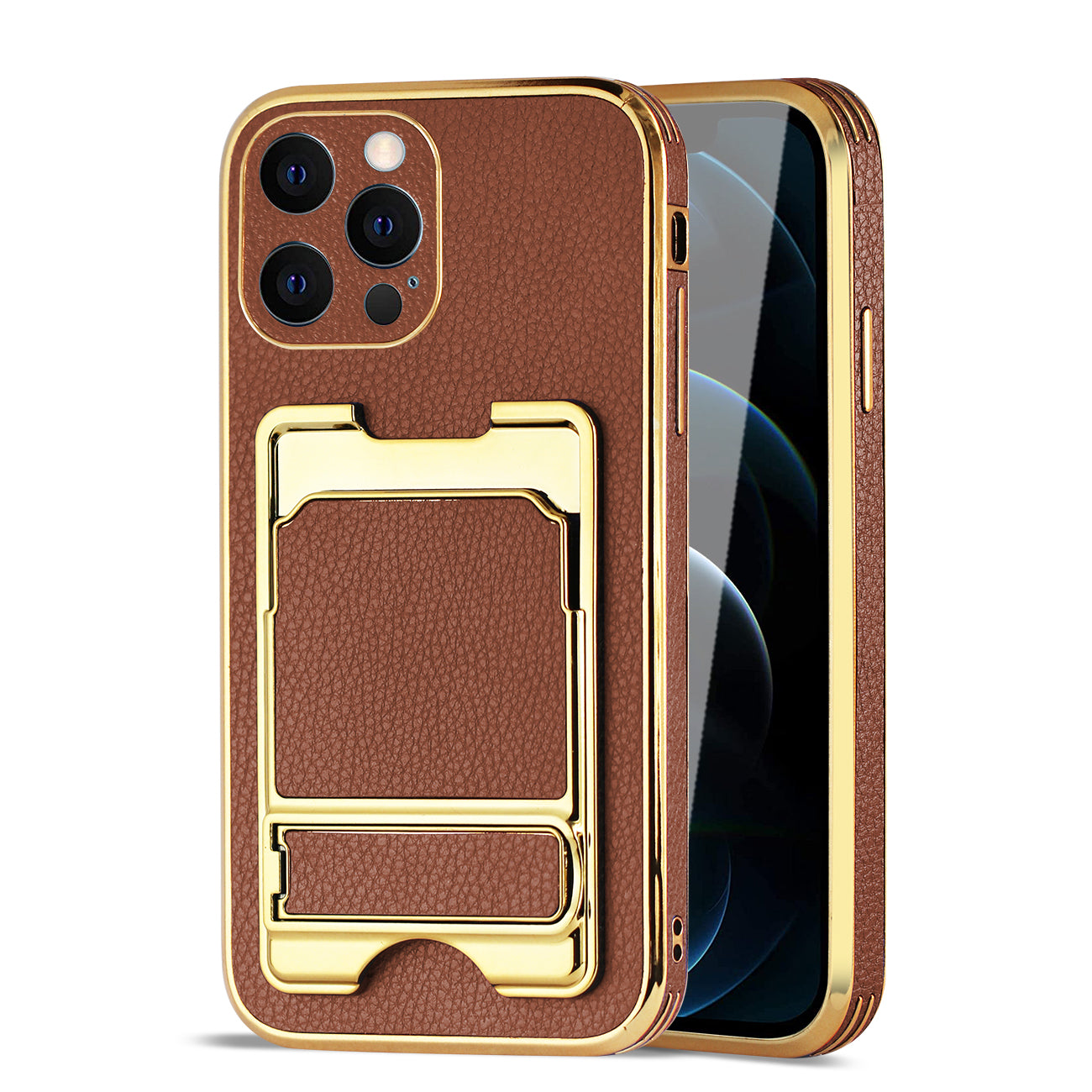 IPHONE 12 Pro Leather Case with Card Holder In Brown