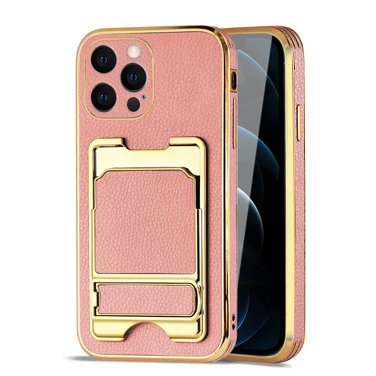 IPHONE 12 Pro Leather Case with Card Holder In Pink