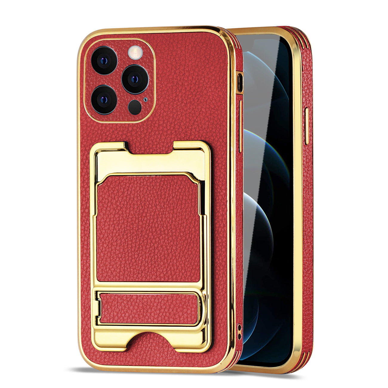 IPHONE 12 Pro Leather Case with Card Holder In Red