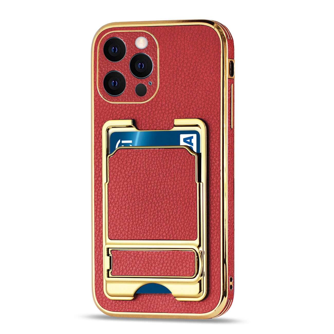 IPHONE 12 Pro Leather Case with Card Holder In Red