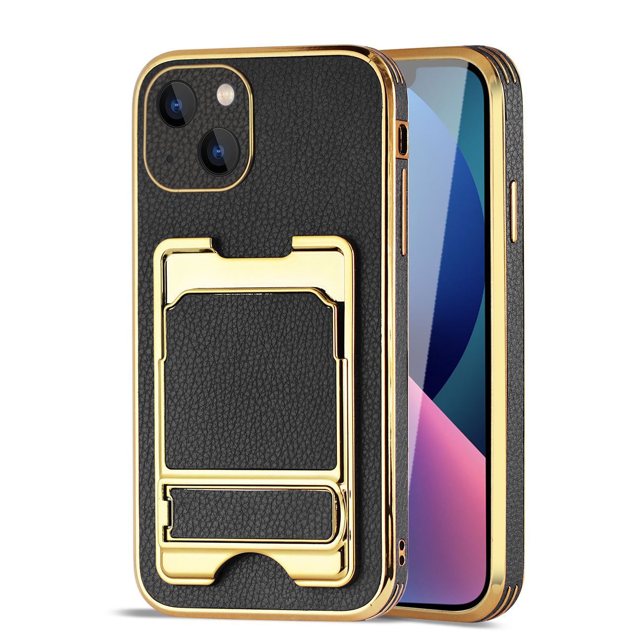 IPHONE 13 Leather Case with Card Holder In Black