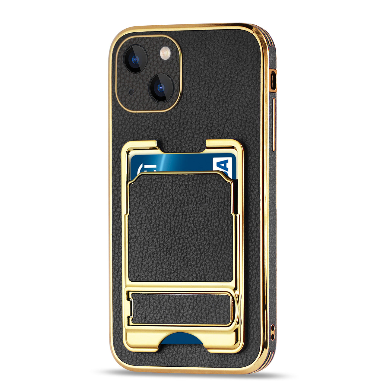 IPHONE 13 Leather Case with Card Holder In Black
