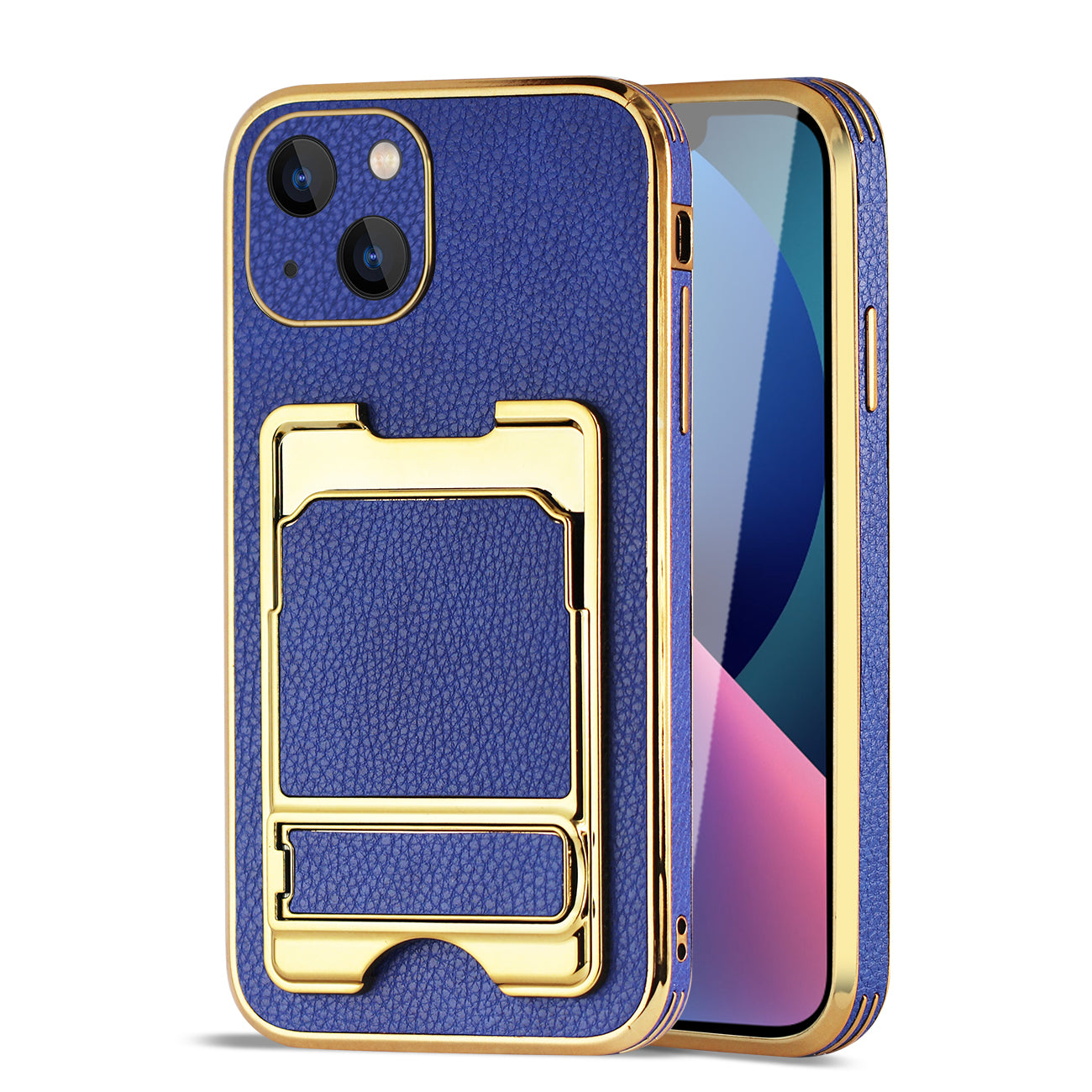 IPHONE 13 Leather Case with Card Holder In Blue