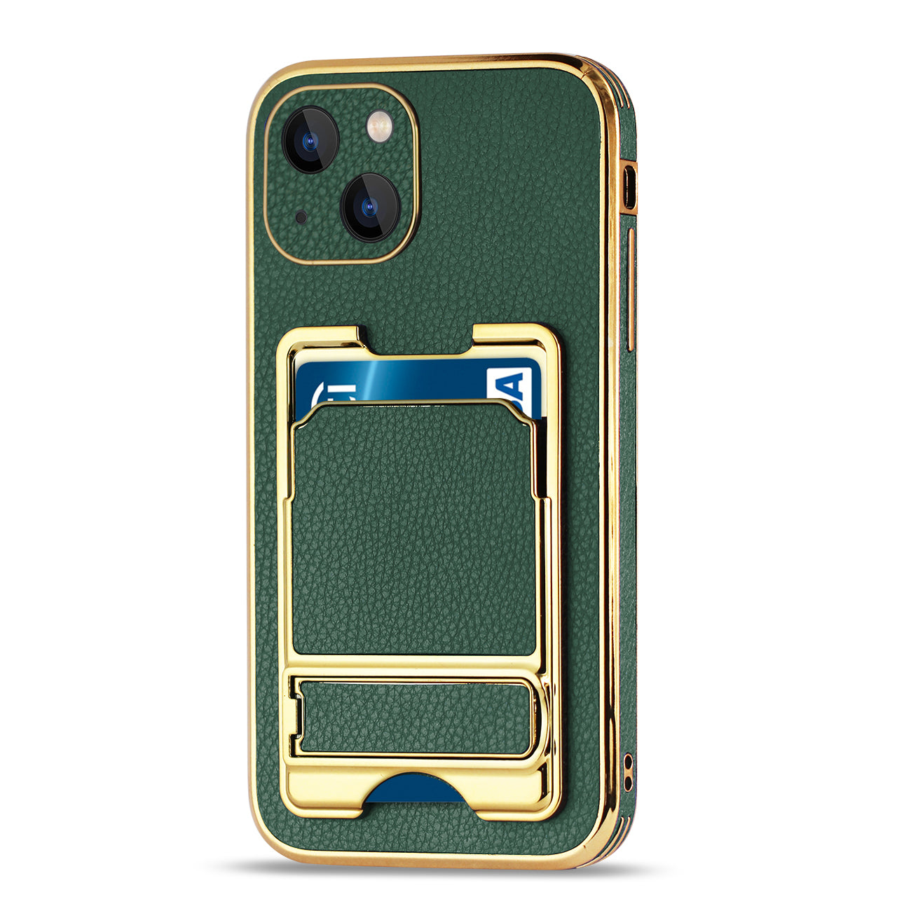 IPHONE 13 Leather Case with Card Holder In Green