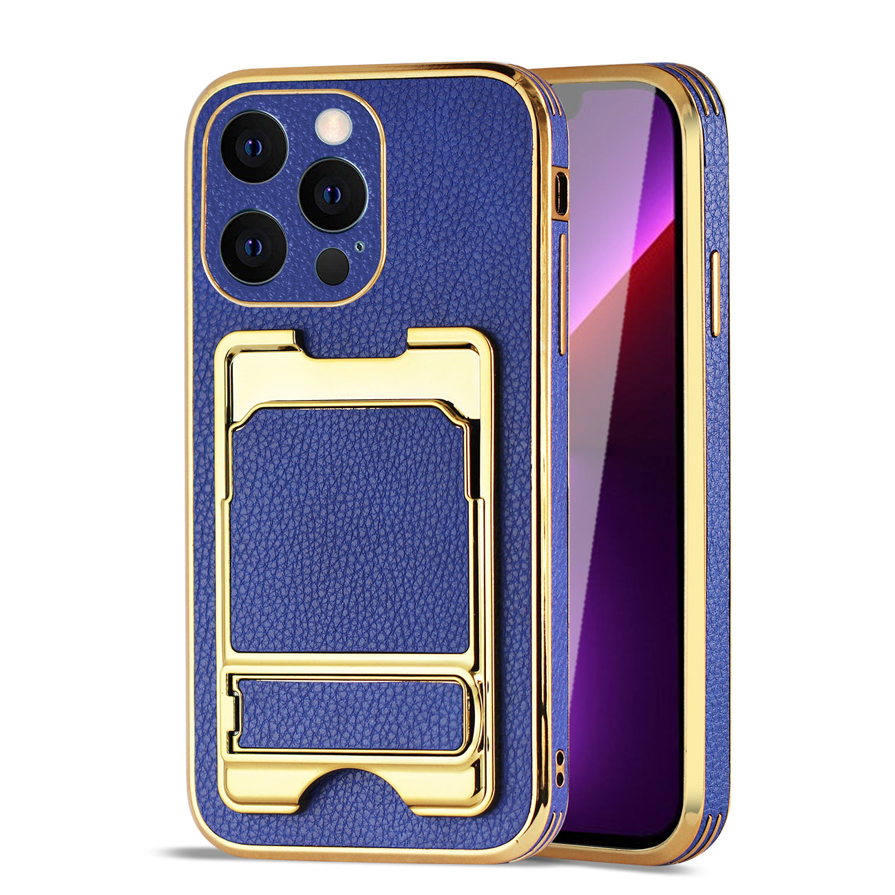 IPHONE 13 Max Leather Case with Card Holder In Blue