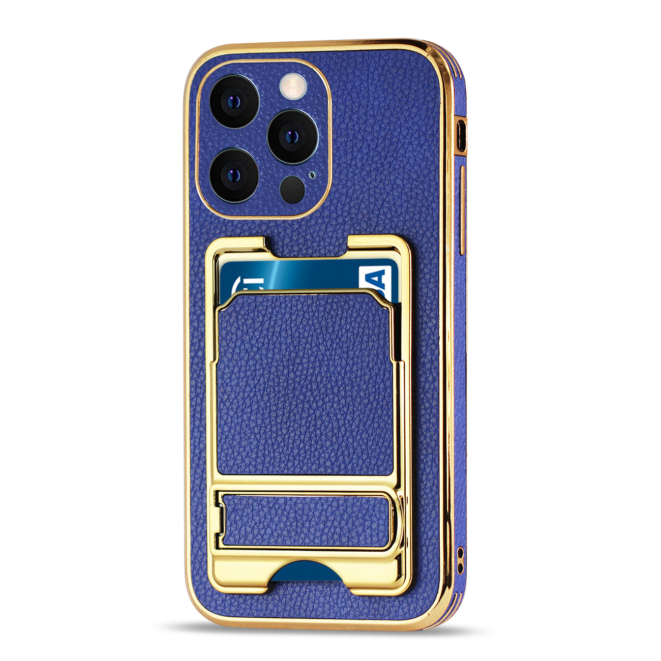 IPHONE 13 Max Leather Case with Card Holder In Blue