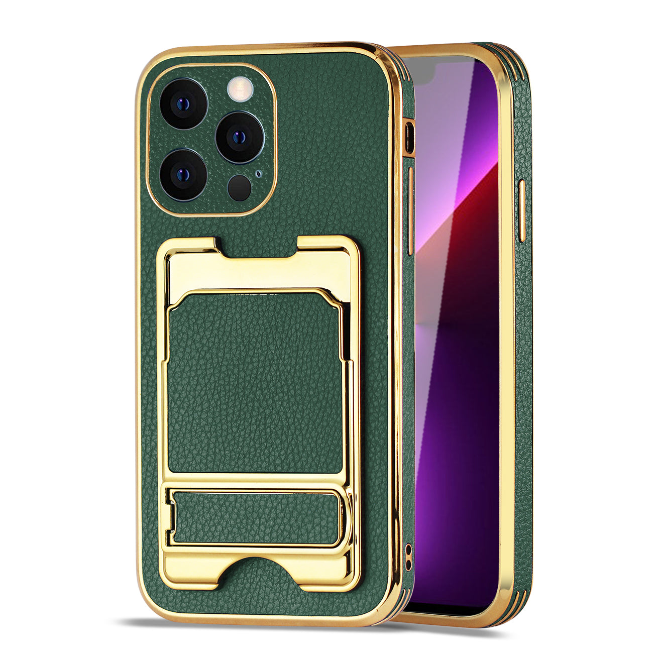 IPHONE 13 Max Leather Case with Card Holder In Green