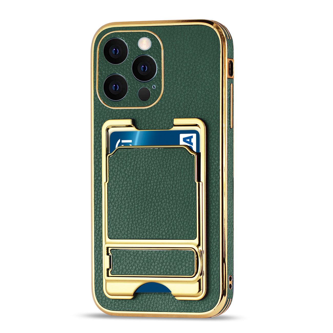 IPHONE 13 Max Leather Case with Card Holder In Green